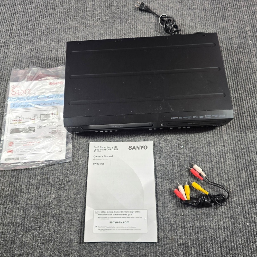 Sanyo FWZV475F DVD Recorder VCR Combo HDMI 4-Head Hi-Fi Black Player No Remote